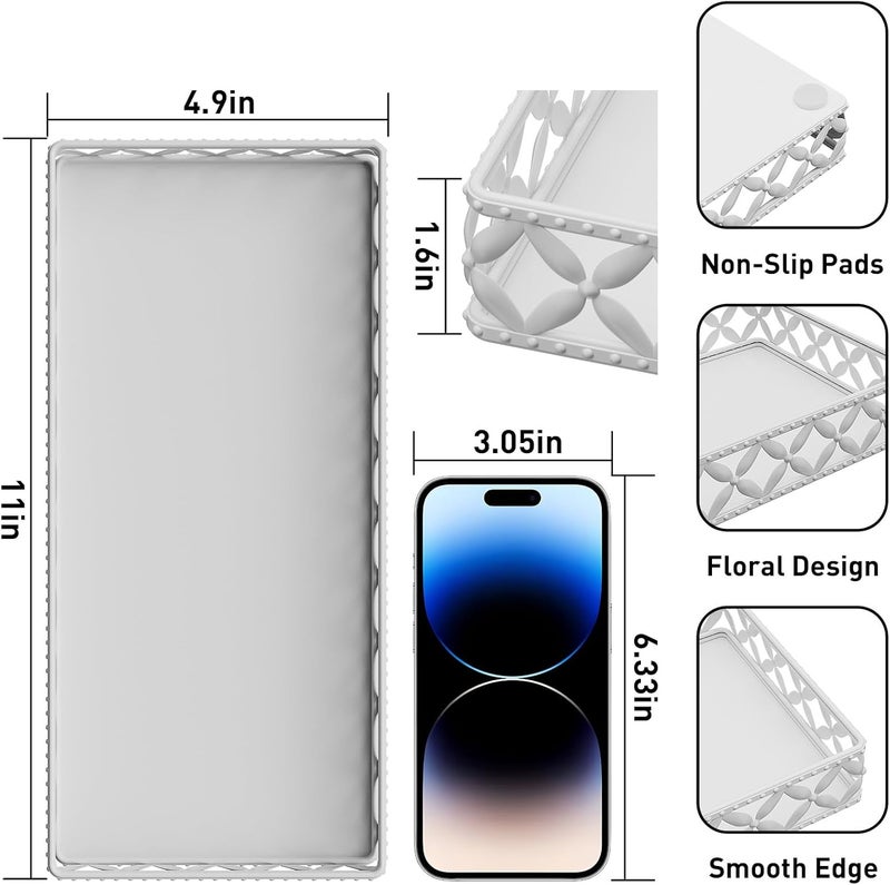 EKNITEY Bathroom Vanity Tray - Small Rectangle Decorative Tray - 11 Inch White Perfume Makeup Tray for Bathroom Counter - Image 3